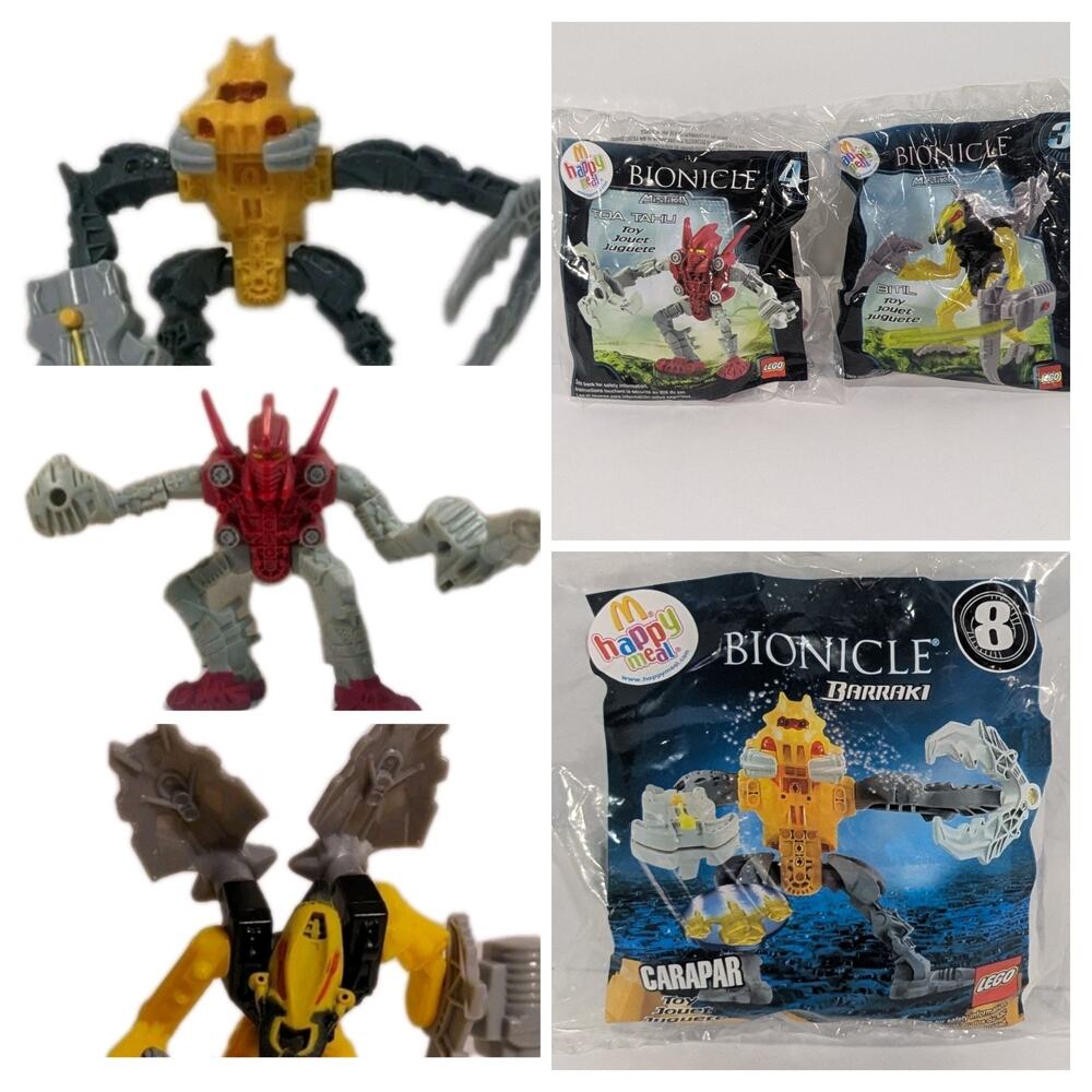 Lot of 3 LEGO Bionicle McDonald's New Sealed Tahu #4 Bitil #3 Carapar #8